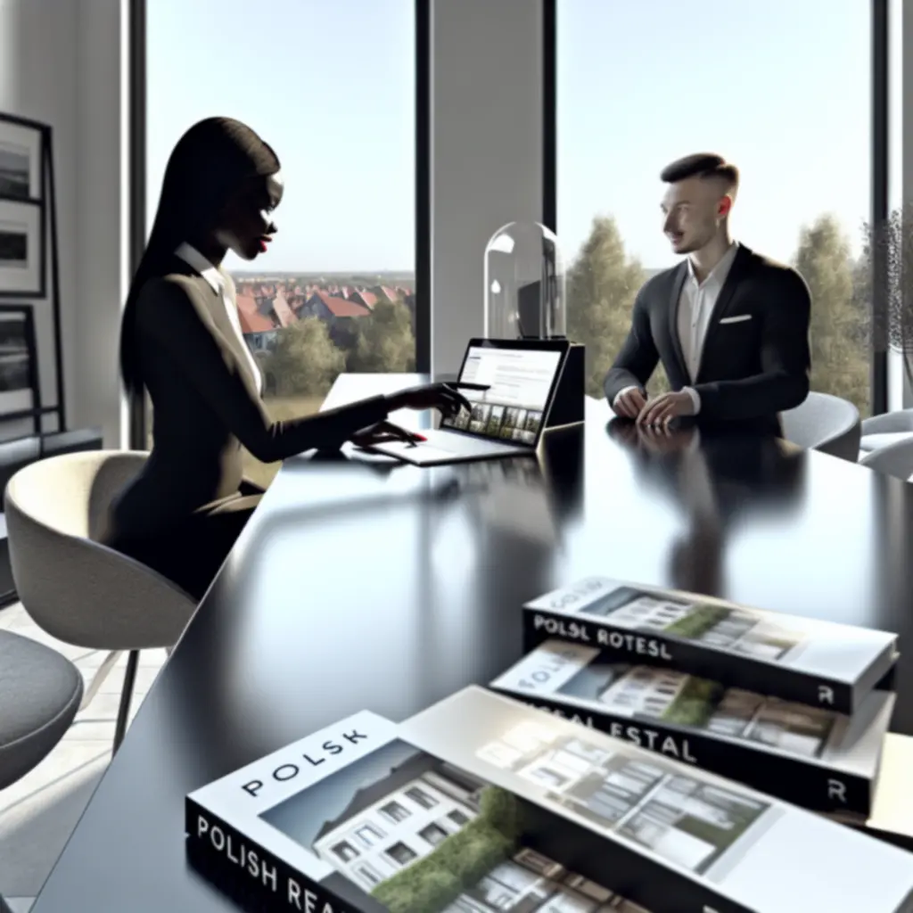 Nowoczesne biuro agencji nieruchomości z komputerem i formularzem rezerwacji