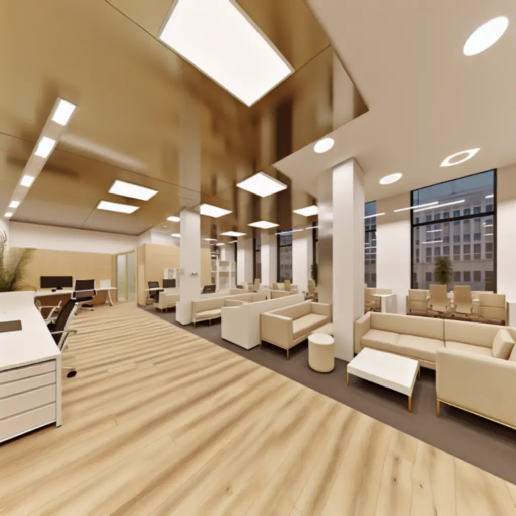 Eleganckie wnętrze nowoczesnej powierzchni biurowej przeznaczonej dla firm