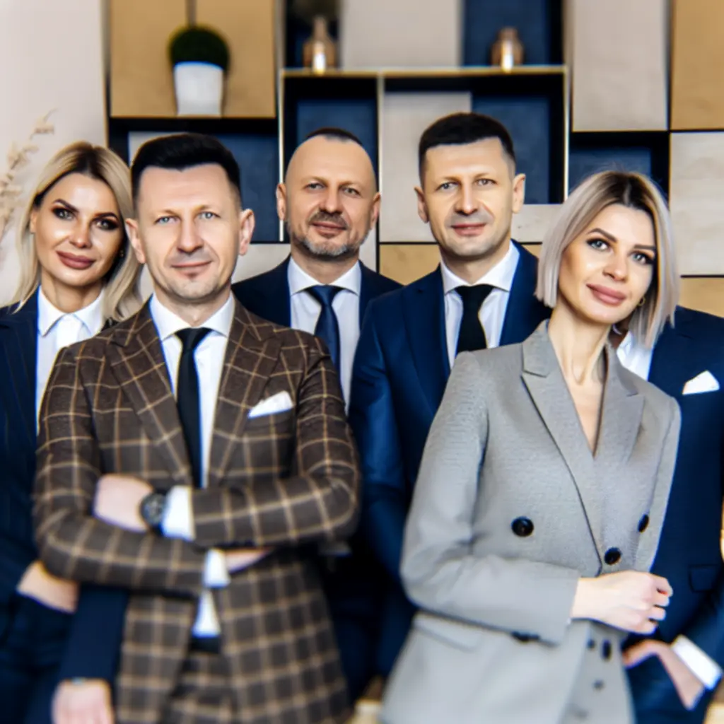 Zespół polskich agentów nieruchomości HomePulseeAgency w eleganckim biurze